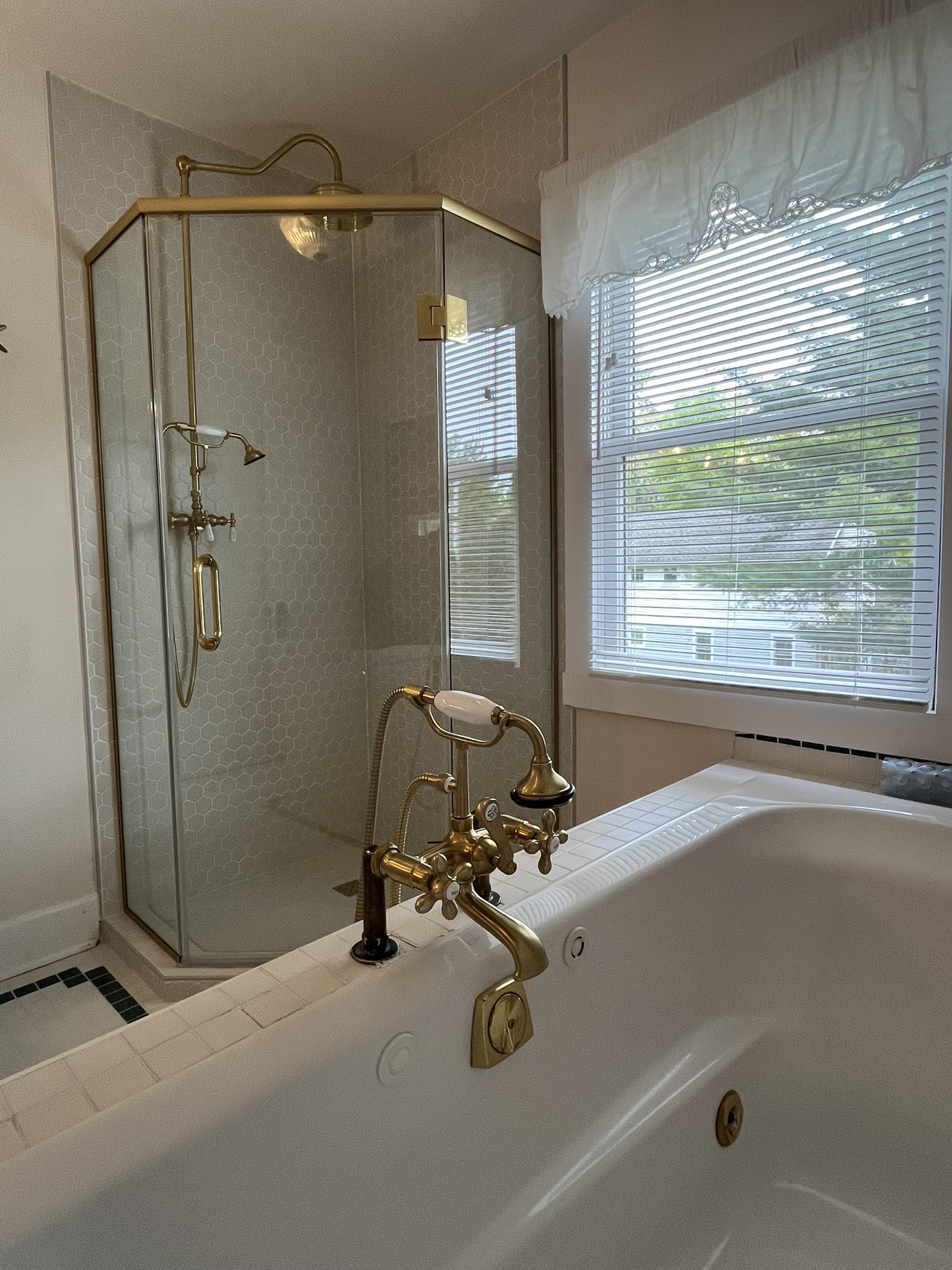 Rose room bathroom with jacuzzi tub and separate shower