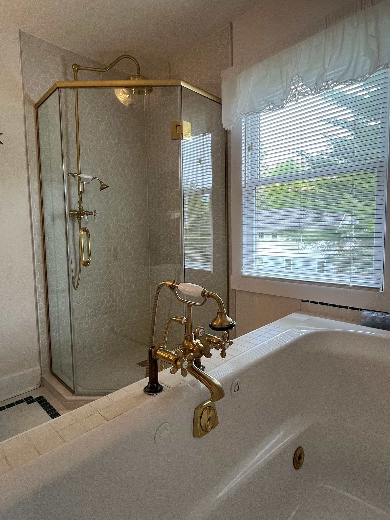 Rose room bathroom with jacuzzi tub and separate shower