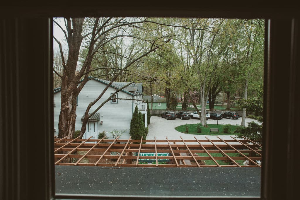 View out of Arbor Room window onto shade garden